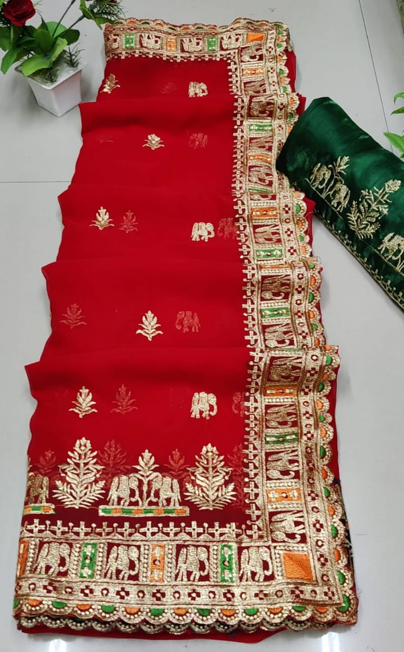 Georgette Saree with Heavy Embroidery Work for Weddings