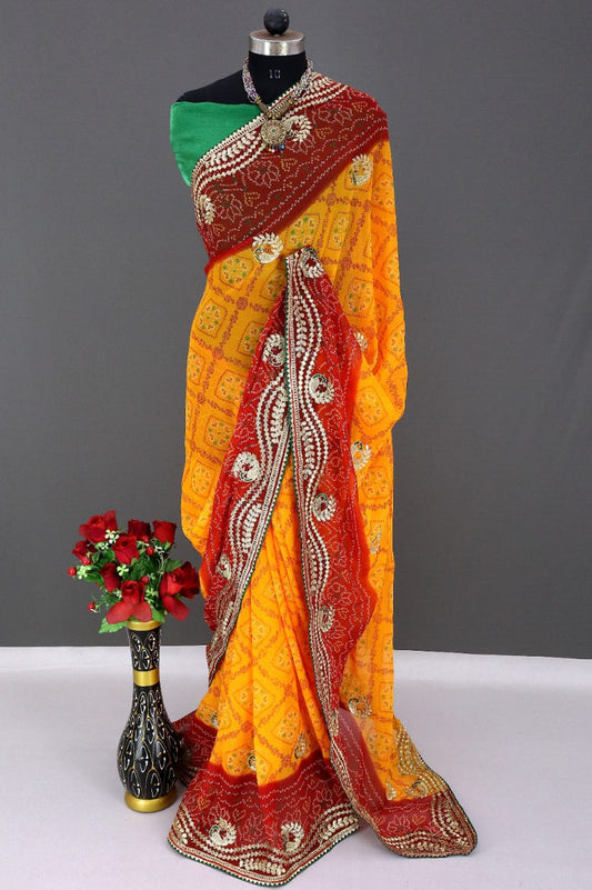 Rajasthani Chunri Bandhani Saree in Georgette - Perfect for Traditional Occasions