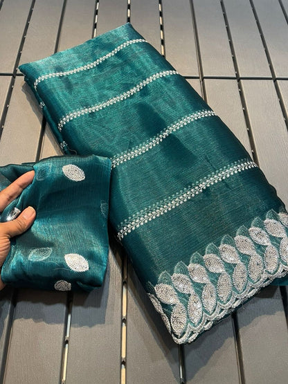 Pure Soft Zimmy Choo Silk Saree with Sequence Work Border - Party wear saree - KANHASAREE