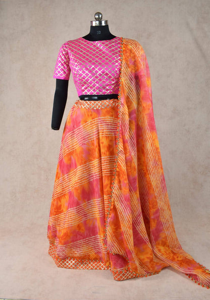 Kota doriya lehenga - leheriya print in orange - KANHASAREE