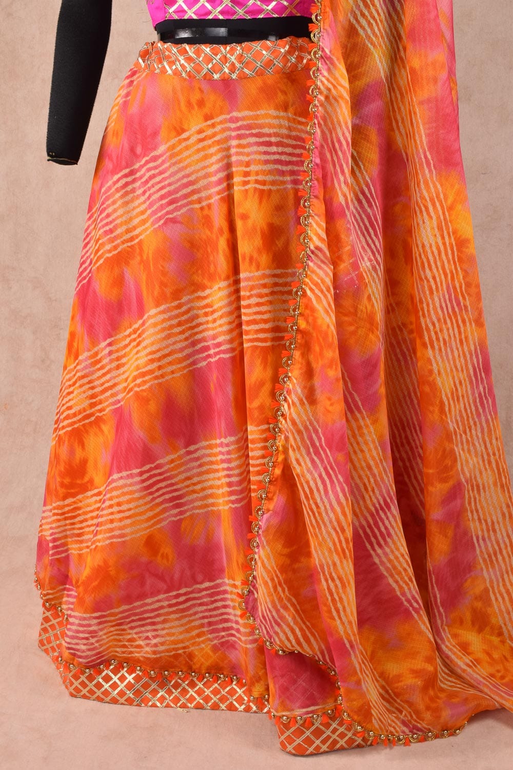 Kota doriya lehenga - leheriya print in orange - KANHASAREE