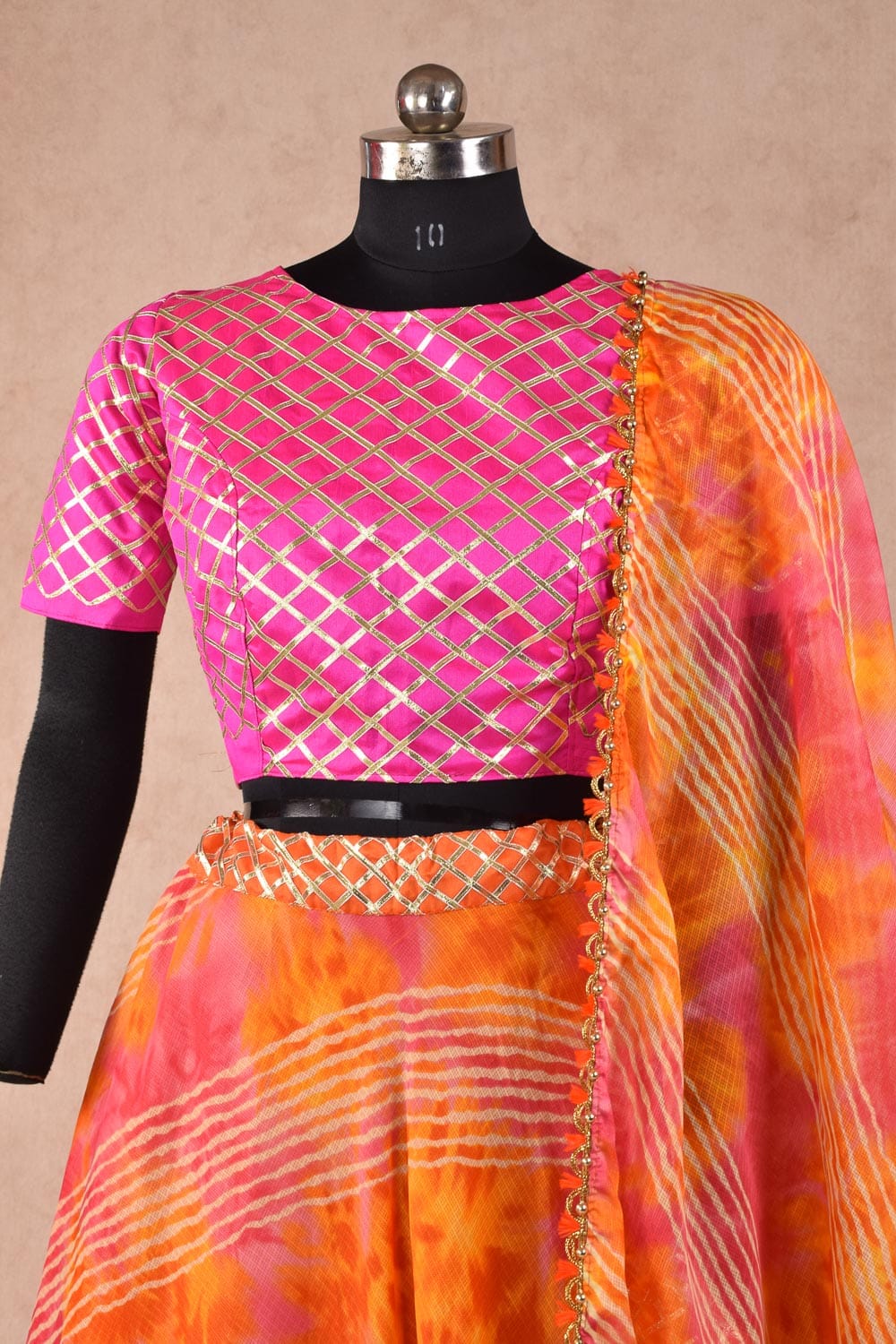 Kota doriya lehenga - leheriya print in orange - KANHASAREE