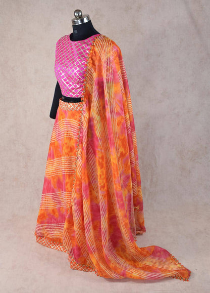 Kota doriya lehenga - leheriya print in orange - KANHASAREE