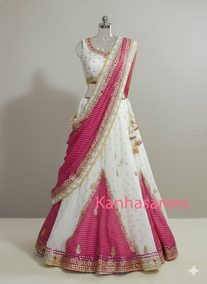 Elegant Foil Kota Doriya Bandhej Lehenga Set with Heavy Gota Patti Work | Full Stitched with Dupatta - Kanhasarees by ksds