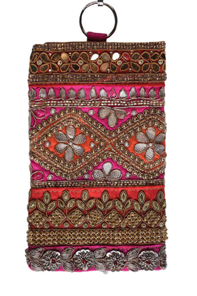 Beautiful Pink color Traditonal Pearl and zardozi Handwork Mobile Cover - KANHASAREE