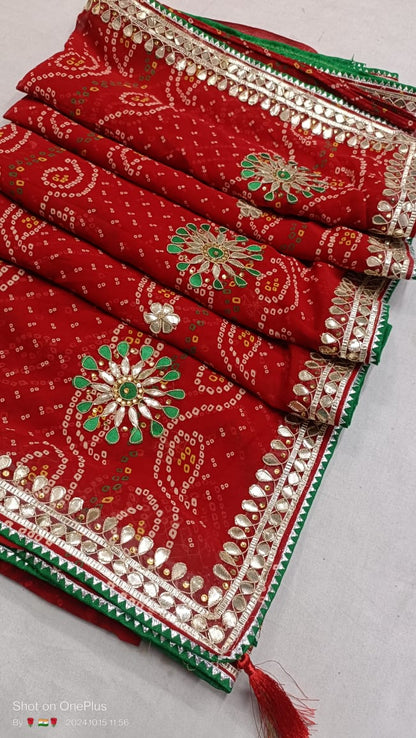 Ojriya Rajasthani Churni Georgette Saree with Gota Patti Work