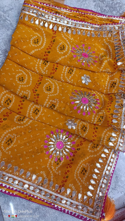 Ojriya Rajasthani Churni Georgette Saree with Gota Patti Work