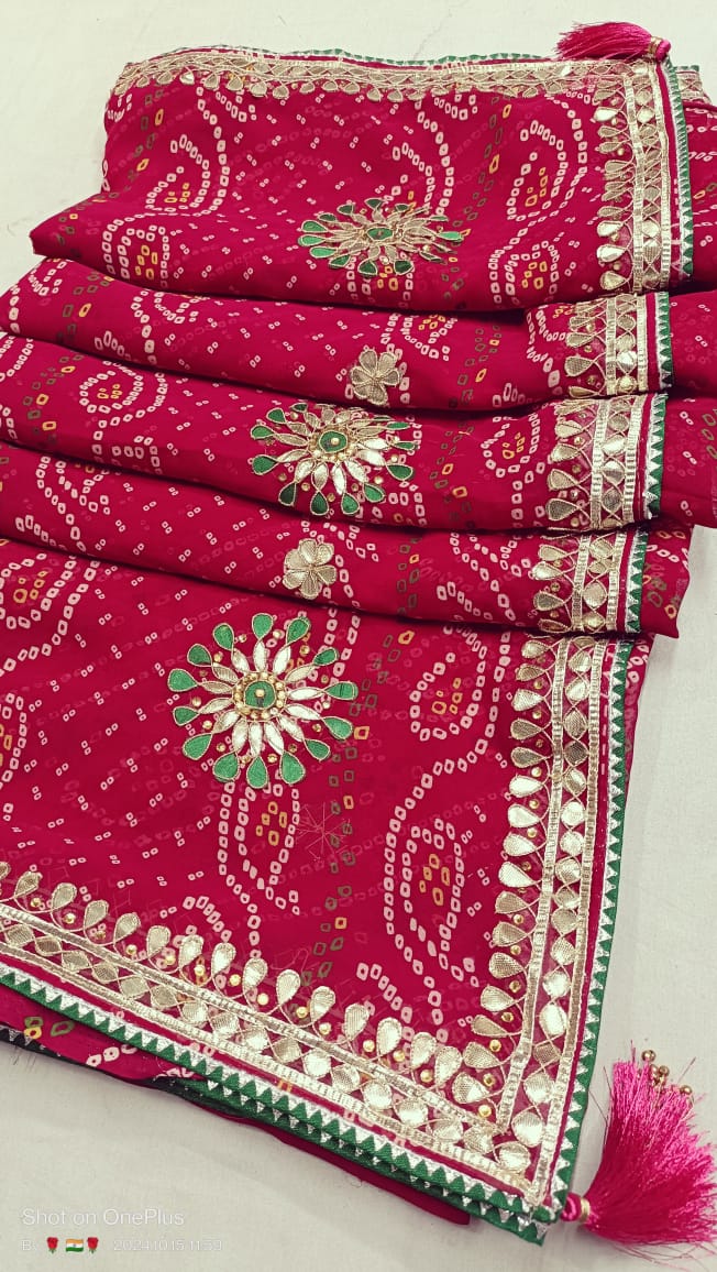 Ojriya Rajasthani Churni Georgette Saree with Gota Patti Work