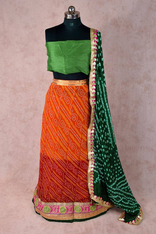 Beautiful Georgette bandhej lehenga with gotta patti border - KANHASAREE