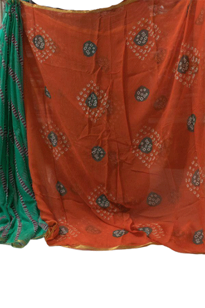 Half Leheriya and Half Bandhani Pure Chiffon Saree - KANHASAREE