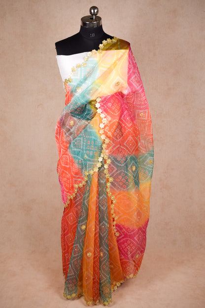 Multicolour Organza Bandhani Saree | Super Hit New Design | Bandhej - KANHASAREE