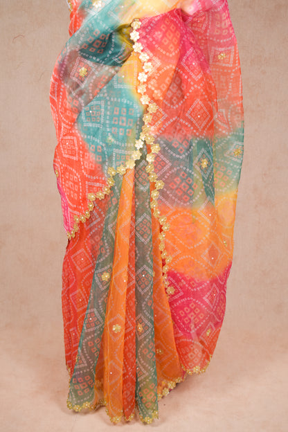 Multicolour Organza Bandhani Saree | Super Hit New Design | Bandhej - KANHASAREE