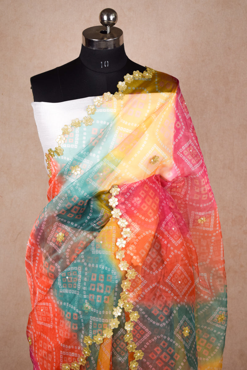 Multicolour Organza Bandhani Saree | Super Hit New Design | Bandhej - KANHASAREE