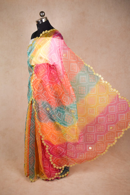 Multicolour Organza Bandhani Saree | Super Hit New Design | Bandhej - KANHASAREE