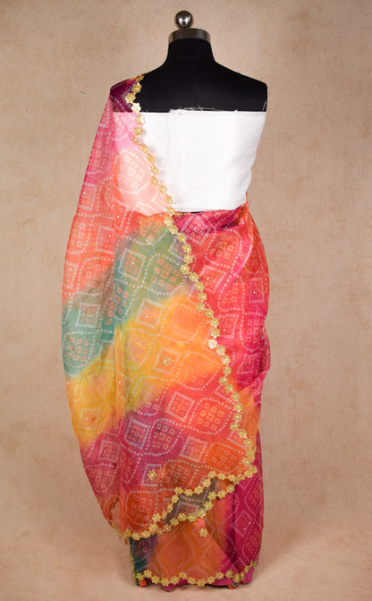 Multicolour Organza Bandhani Saree | Super Hit New Design | Bandhej - KANHASAREE