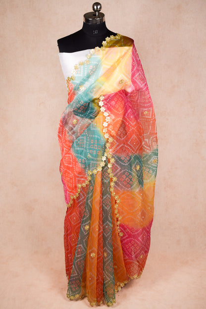 Multicolour Organza Bandhani Saree | Super Hit New Design | Bandhej - KANHASAREE