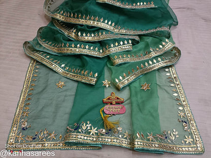 Organza peacock buti wedding wear gotapatti saree - KANHASAREE