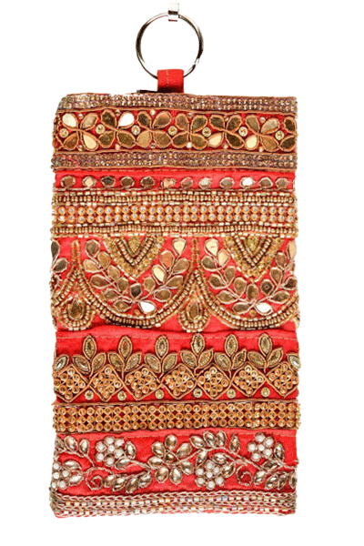 Beautiful Red color Traditonal stone and zardozi Handwork Mobile Cover - KANHASAREE