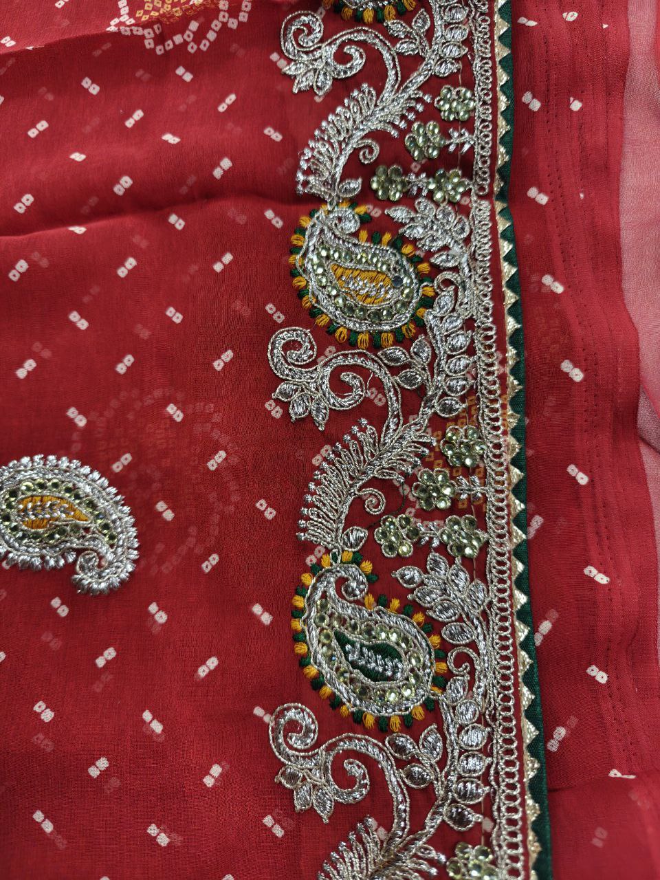 Rajasthani Jaipuri Bandhani Gota Patti Saree Closeup