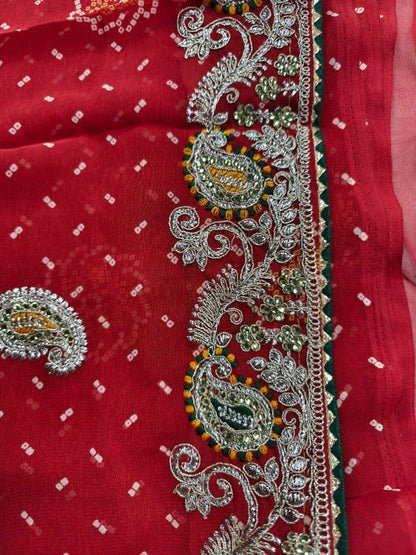 Rajasthani Jaipuri Bandhani Gota Patti Saree Closeup