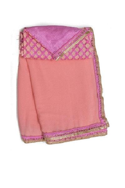 Pink Saree with Fancy Diamond Border - KANHASAREE