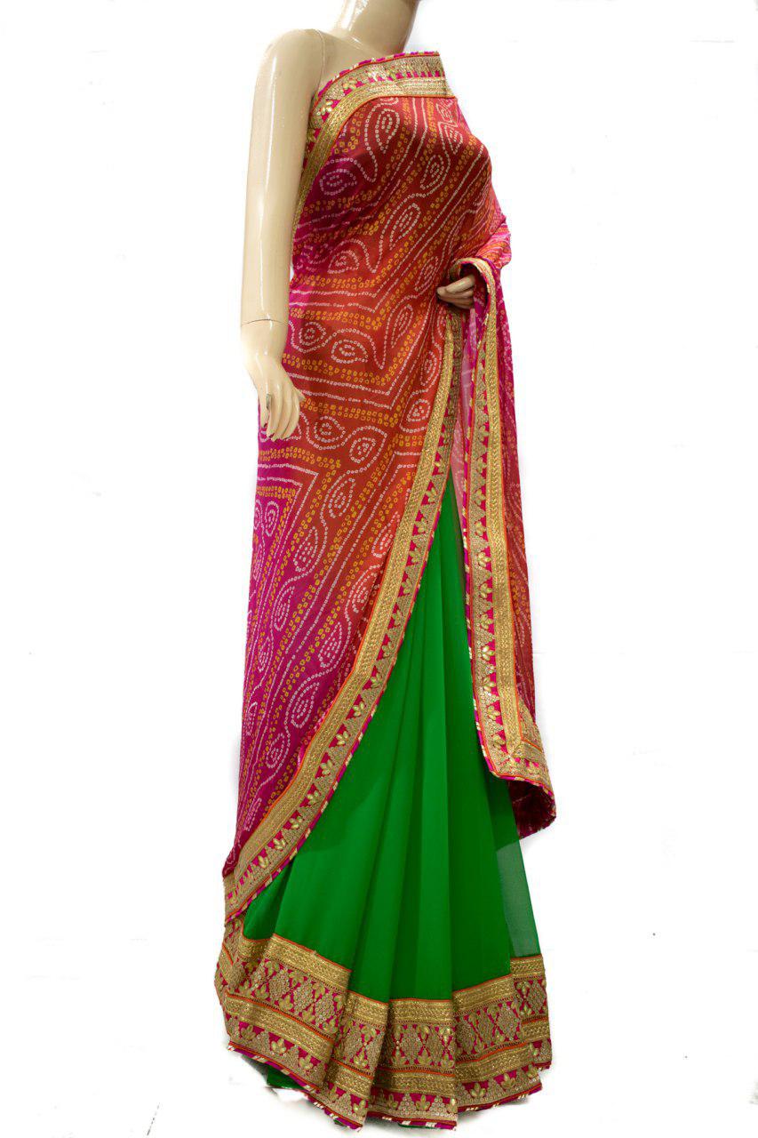 Designer Bandhani Half-Half Saree - KANHASAREE