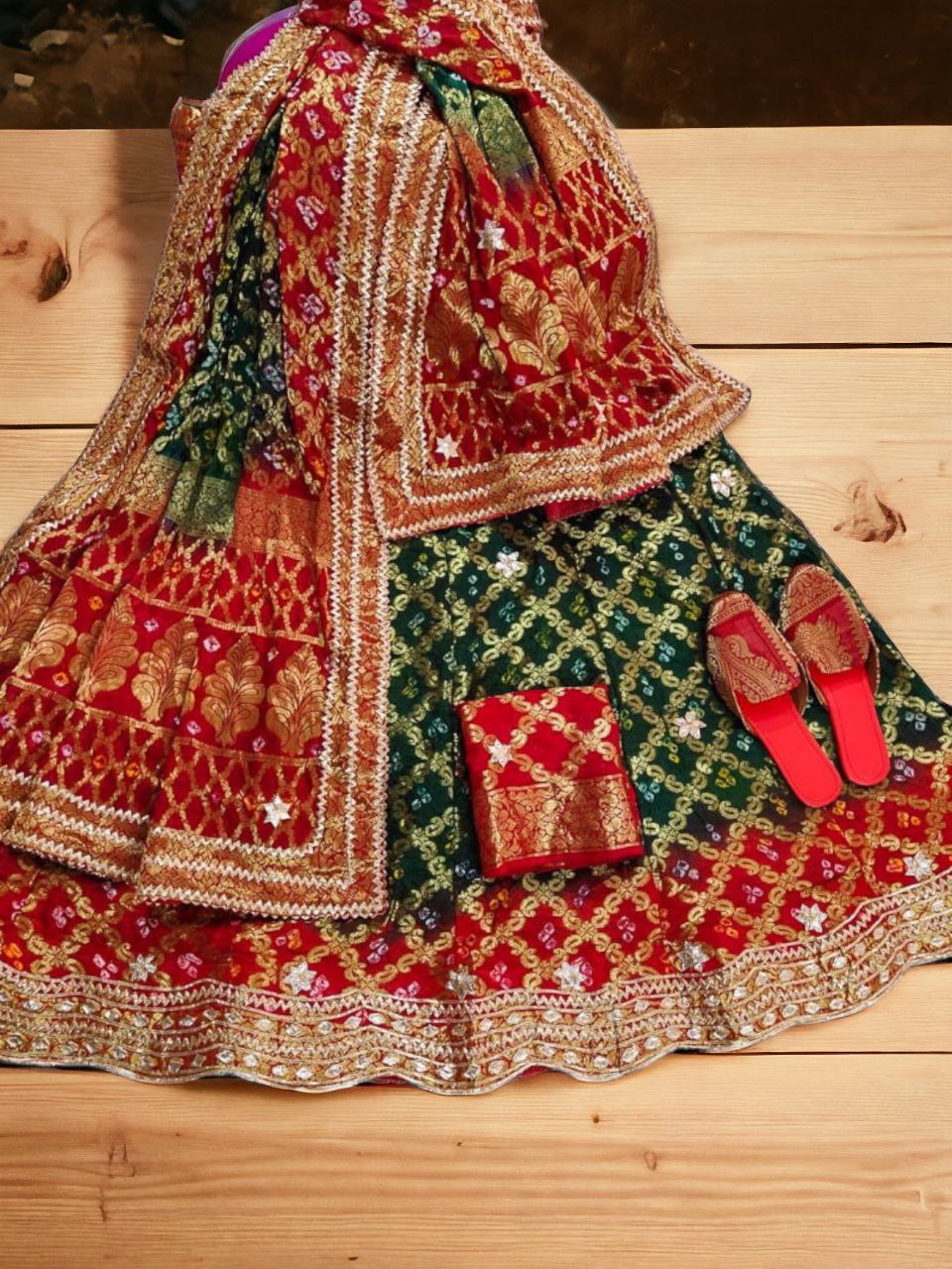 Gharchola bandhani gotapatti lehenga - KANHASAREE