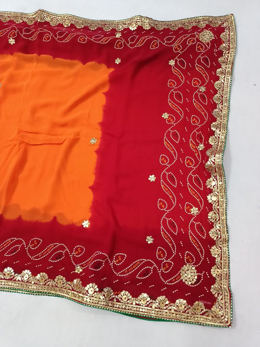 Handwork Gotapatti Rajasthan Piliya Saree in Pure Georgette with Unstitched Blouse - Kanhasarees by ksds