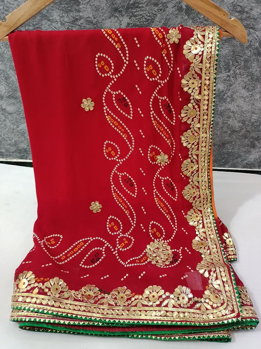 Handwork Gotapatti Rajasthan Piliya Saree in Pure Georgette with Unstitched Blouse