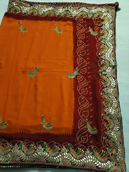 Jaipuri Chunri Pila Saree with Gota Patti Work & Designer Border - Traditional Ethnic Wear