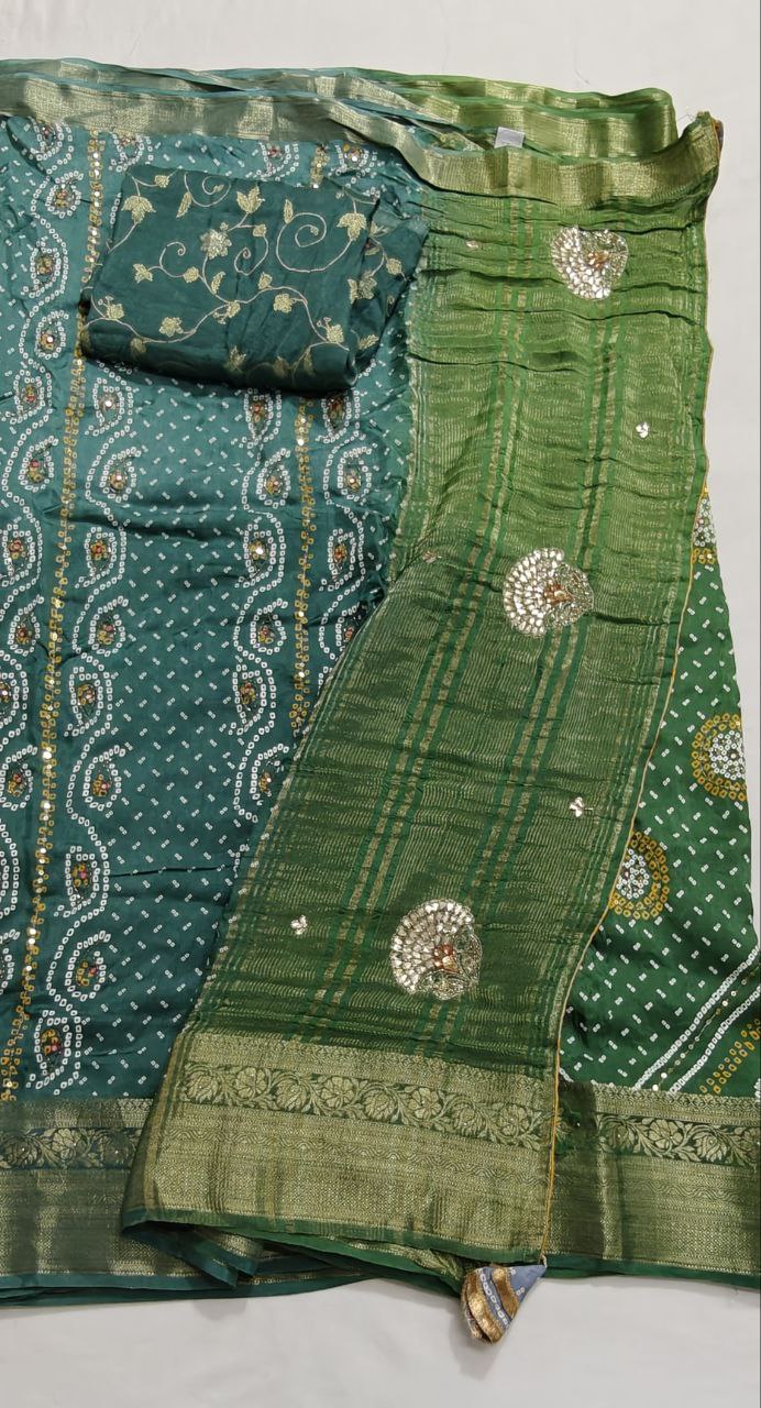 KSDS Dola Silk Bandhani Gota Patti Saree