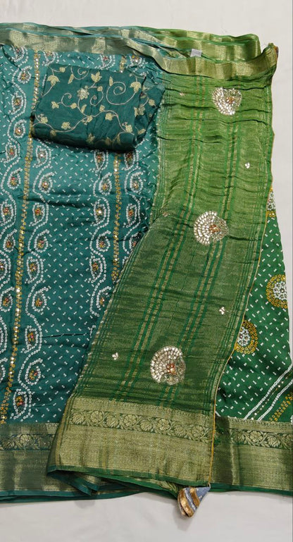 KSDS Dola Silk Bandhani Gota Patti Saree