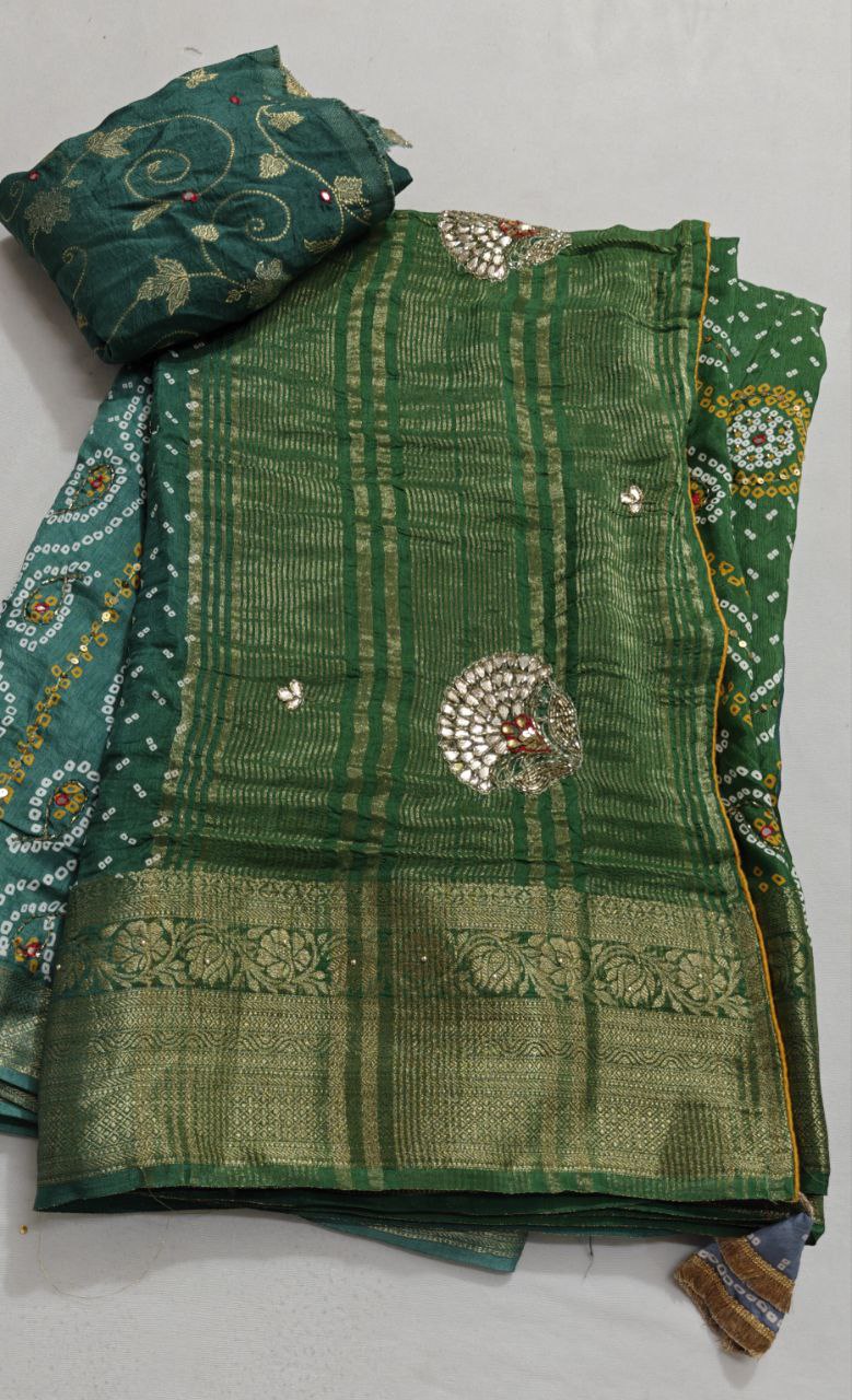 KSDS Dola Silk Bandhani Gota Patti Saree