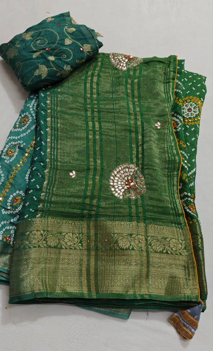 KSDS Dola Silk Bandhani Gota Patti Saree