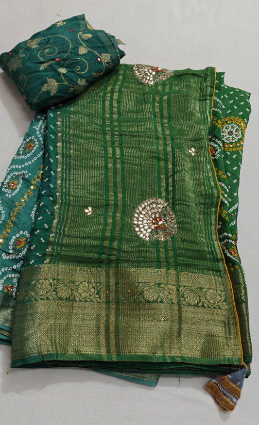 KSDS Dola Silk Bandhani Gota Patti Saree