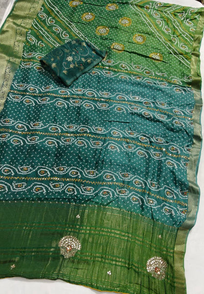 KSDS Dola Silk Bandhani Gota Patti Saree