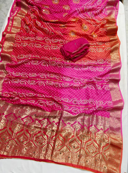 KSDS Multi-Dyed Dola Silk Bandhani Saree