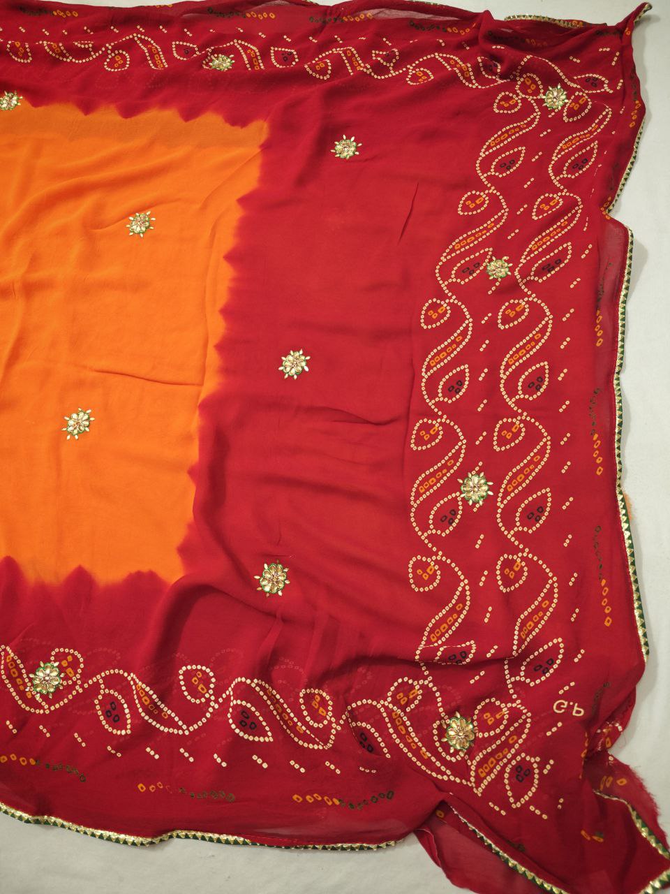 Kanha Sarees Pure Georgette Piliya Bandhani Kundan Saree
