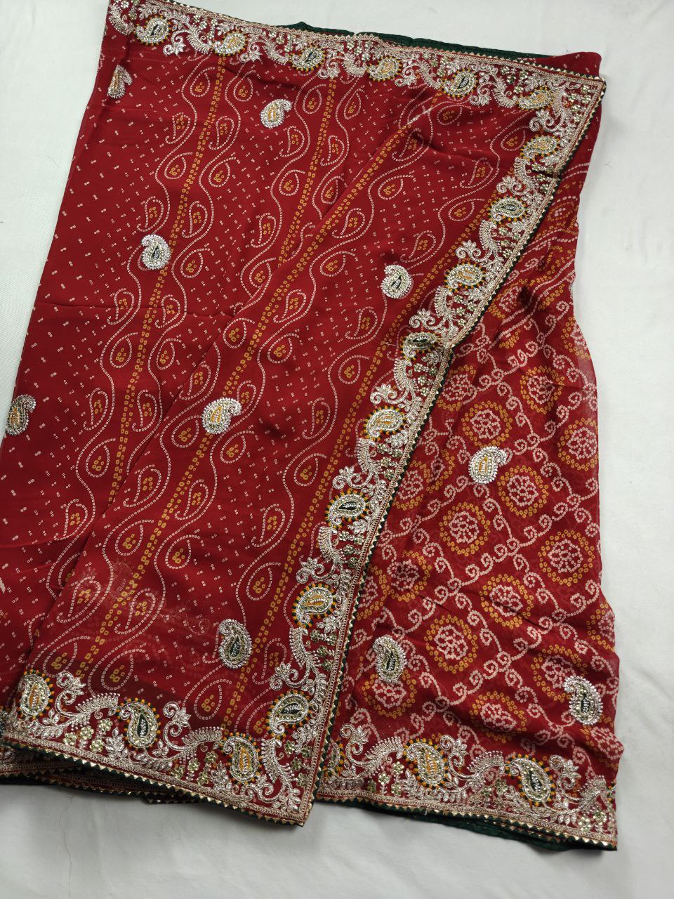 KSDS Georgette Bandhani Chunri Saree Front View
