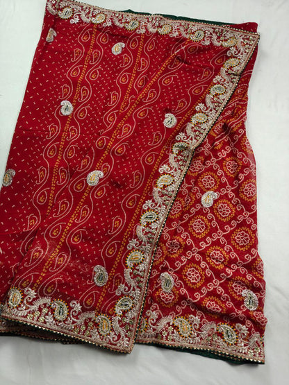KSDS Georgette Bandhani Chunri Saree Front View