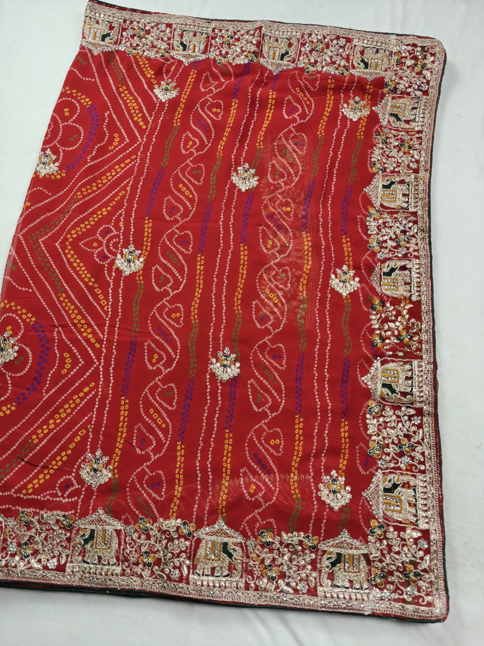 KSDS Georgette Bandhani Elephant Work Saree with Running Blouse