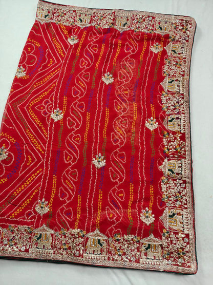 KSDS Georgette Bandhani Elephant Work Saree with Running Blouse