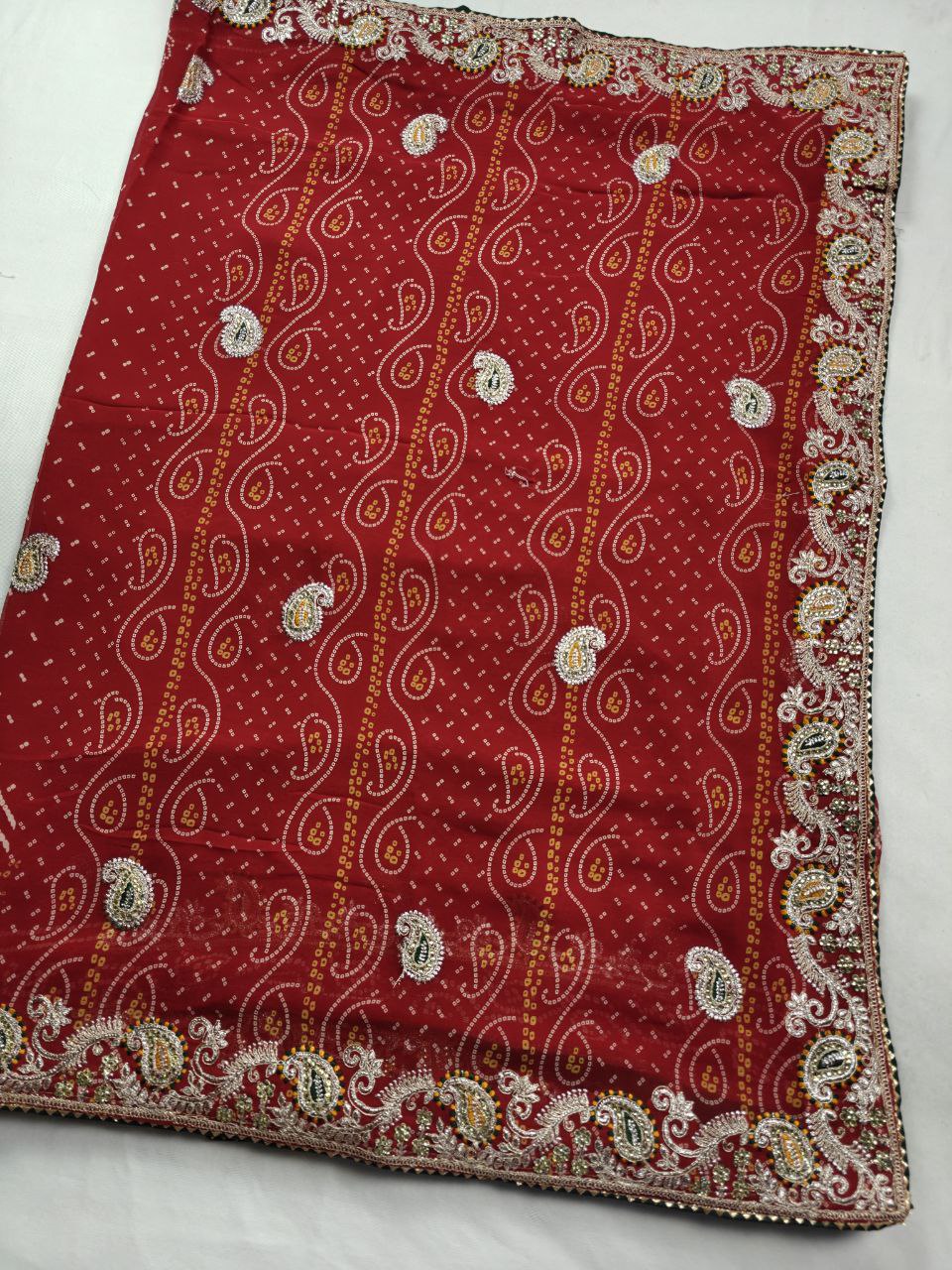 Pure Georgette Bandhej Saree with Gotapatti Work