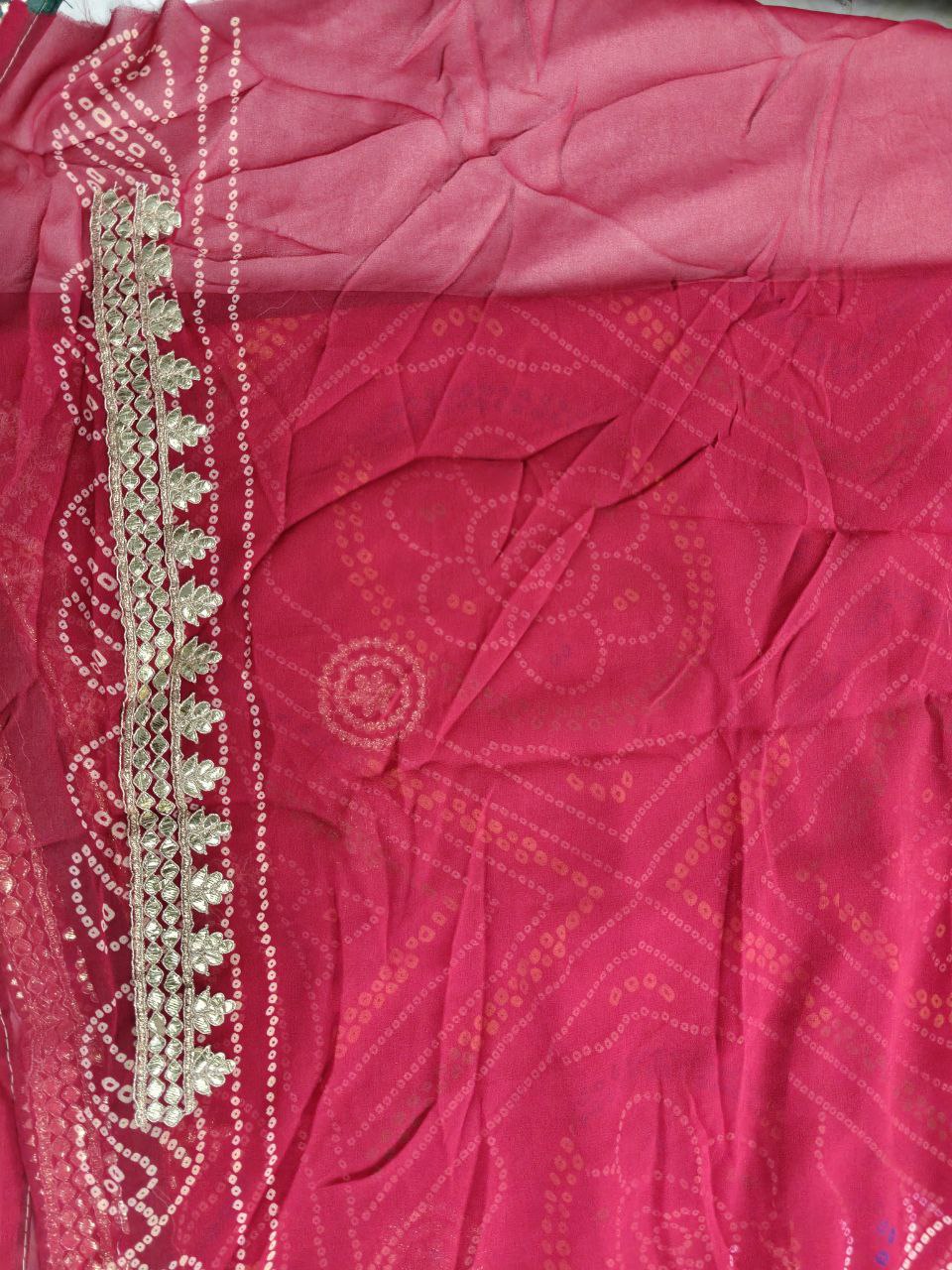 KSDS Georgette Bandhani Gotapatti Saree with Red Running Blouse
