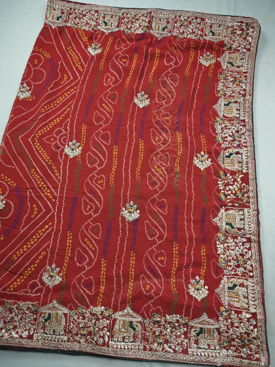 Bandhani Elephant Work Saree Detail Shot