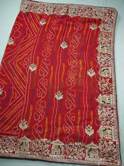 Bandhani Elephant Work Saree Detail Shot