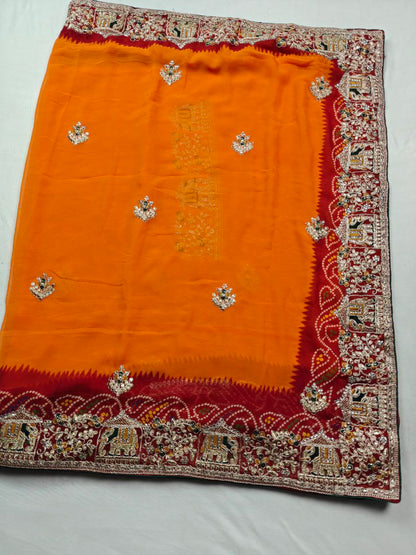 KSDS Jaipuri Pila Bandhani  Yellow Bandhani Saree