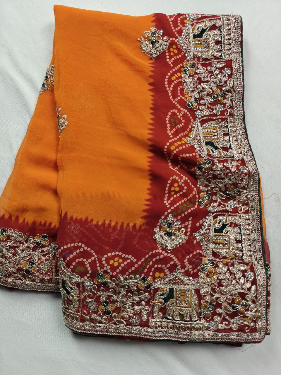 KSDS Jaipuri Pila Bandhani  Yellow Bandhani Saree