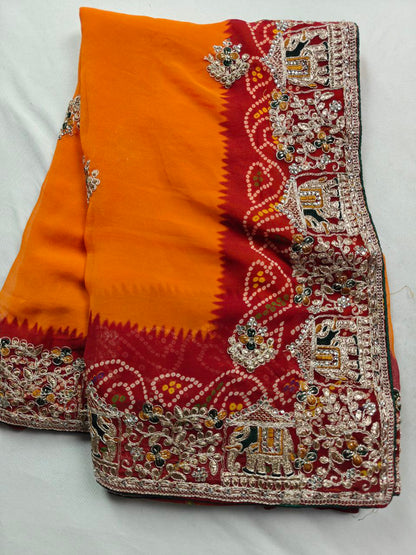 KSDS Jaipuri Pila Bandhani  Yellow Bandhani Saree