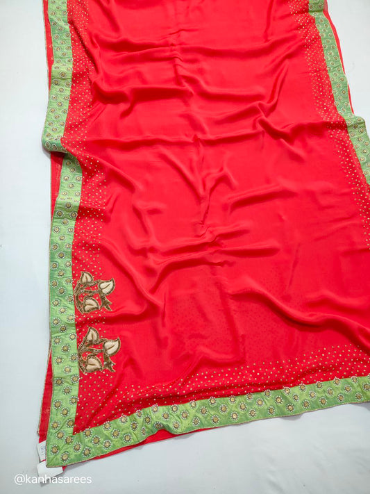 Pure Crepe Handwork Saree with Stone Highlights & Designer Blouse | Elegant Party Wear - Kanhasarees by ksds